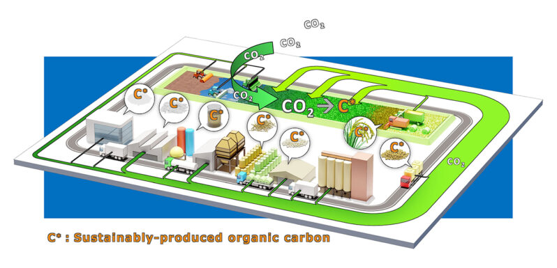 Production of materials from atmospheric CO2 by DAC agriculture